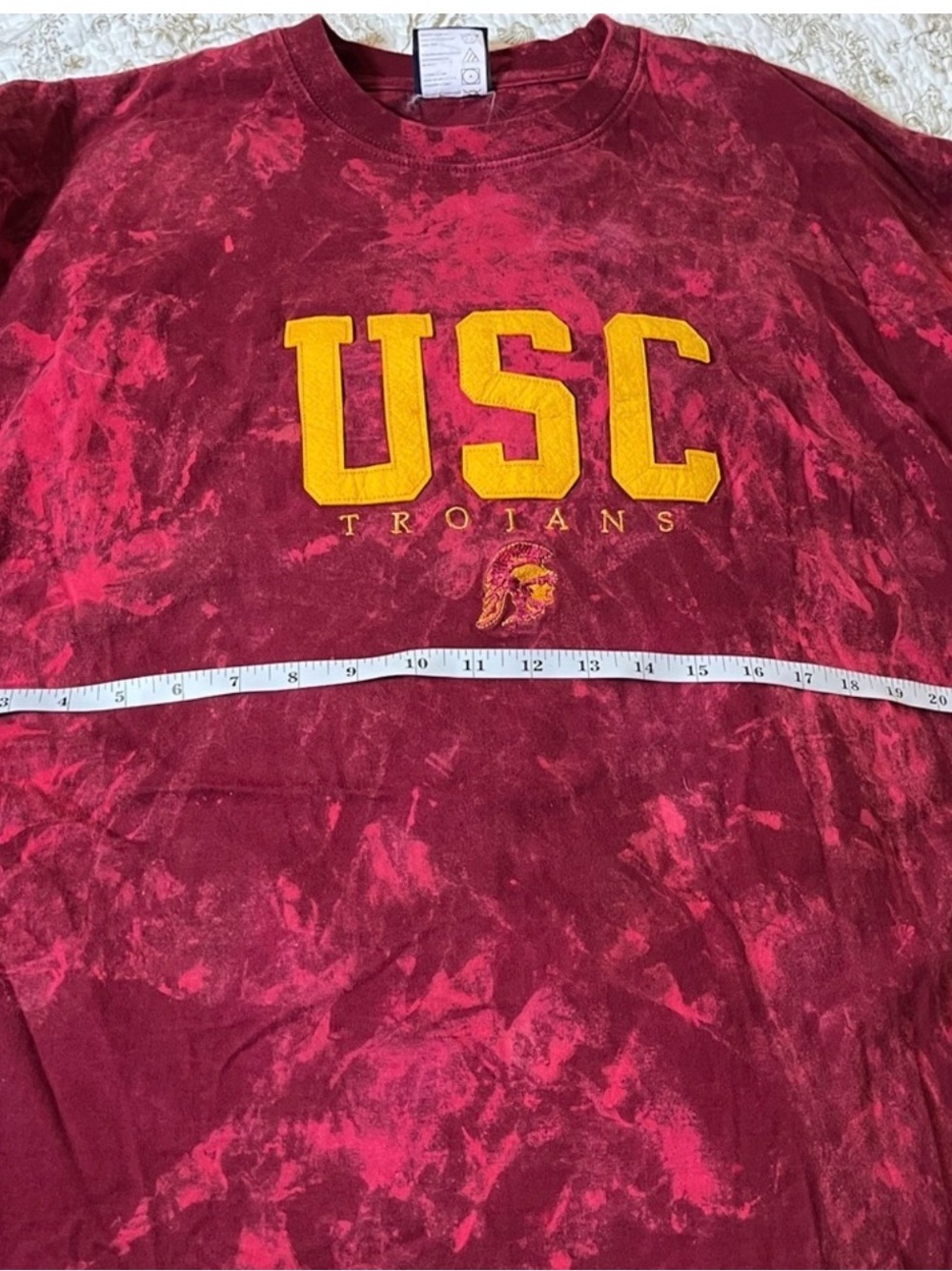 VTG USC Southern California Trojans 2X Bleach Dye Red Upcycle Embroidered Tee - Picture 4 of 4